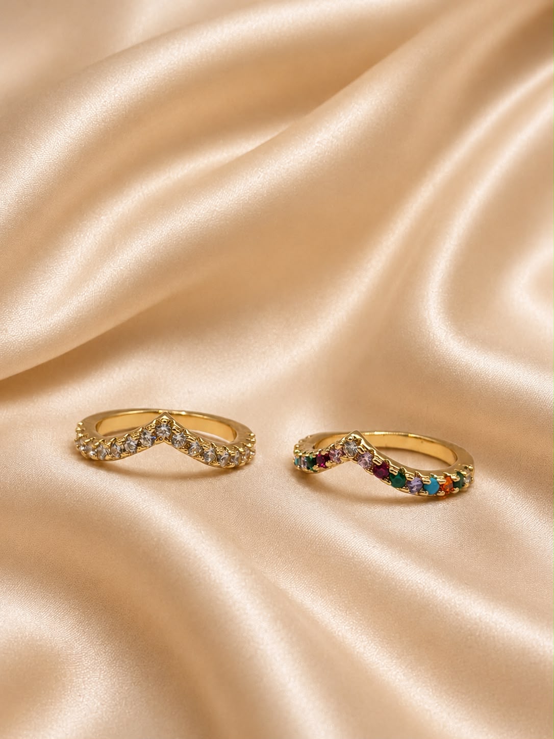 V-Shaped Pavé Gold-Filled Ring Collection